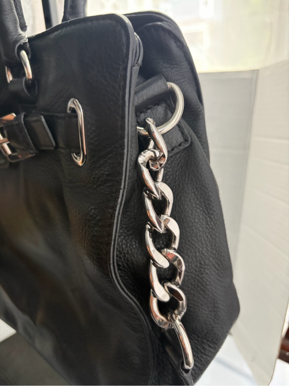 Michael Kors Black Leather Satchel with silver Tone Hardware - Picture 3 of 13